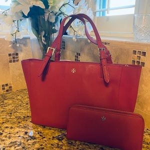 Tory Burch Pink Robinson Tote and Wallet